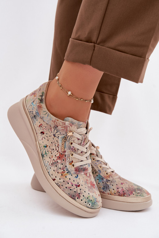 Prelamovaný semiš topánky Dámske Vinceza 79603 béžová