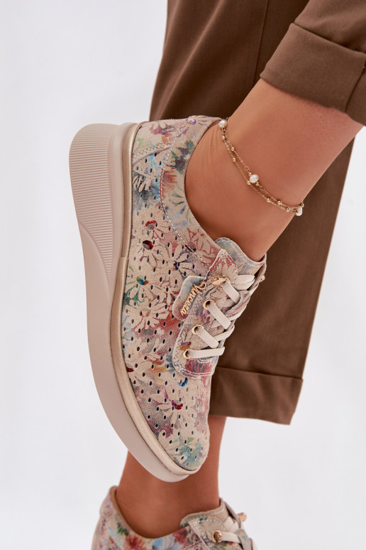 Prelamovaný semiš topánky Dámske Vinceza 79603 béžová