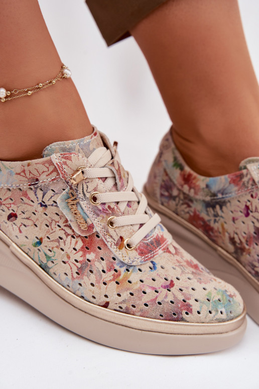 Prelamovaný semiš topánky Dámske Vinceza 79603 béžová