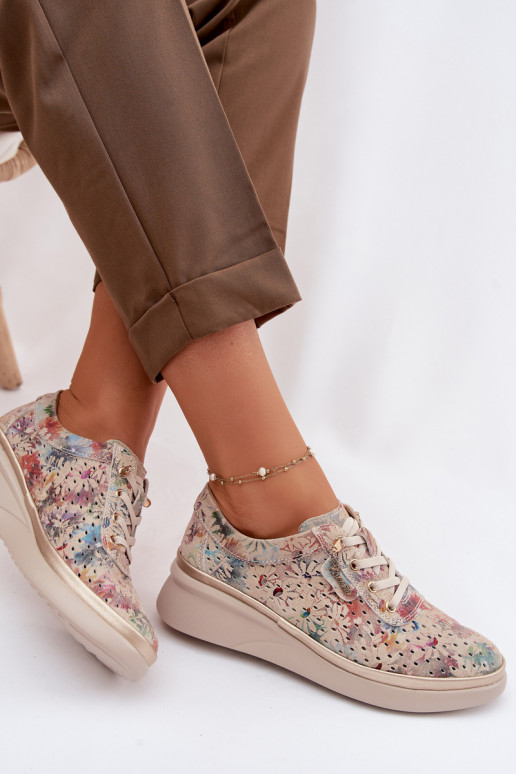 Prelamovaný semiš topánky Dámske Vinceza 79603 béžová