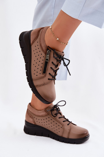 Kožené topánky Dámske s platformou Vinceza 39977 béžová