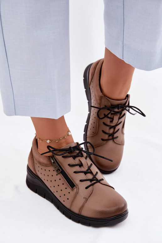 Kožené topánky Dámske s platformou Vinceza 39977 béžová