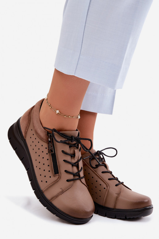 Kožené topánky Dámske s platformou Vinceza 39977 béžová