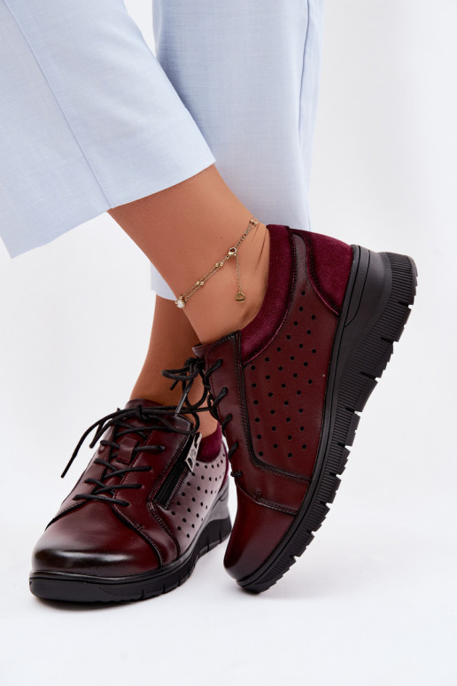 Kožené topánky Dámske s platformou Vinceza 39977 bordová