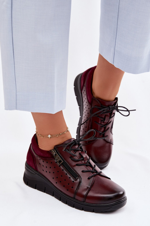 Kožené topánky Dámske s platformou Vinceza 39977 bordová