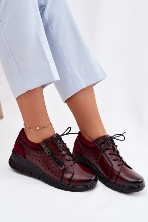 Kožené topánky Dámske s platformou Vinceza 39977 bordová