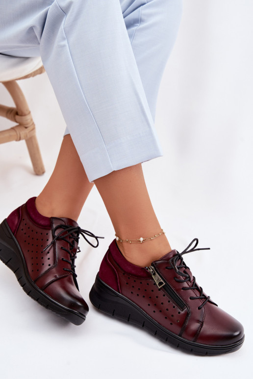 Kožené topánky Dámske s platformou Vinceza 39977 bordová