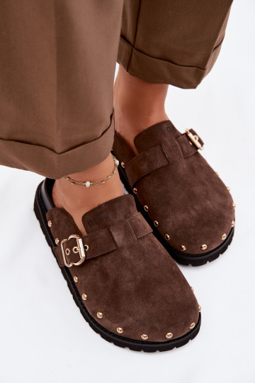 Papuče Dreváky zo semišu s platformou s nitmi I s prackami Big Star TT274952 CzekoladoIne