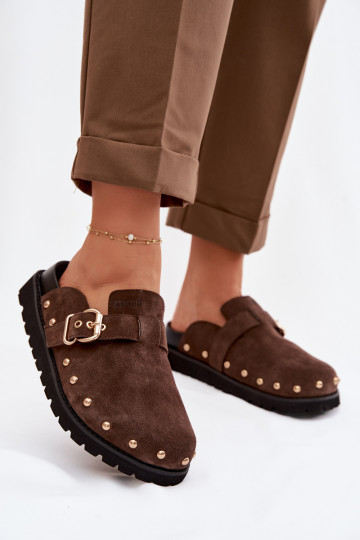 Papuče Dreváky zo semišu s platformou s nitmi I s prackami Big Star TT274952 CzekoladoIne 2