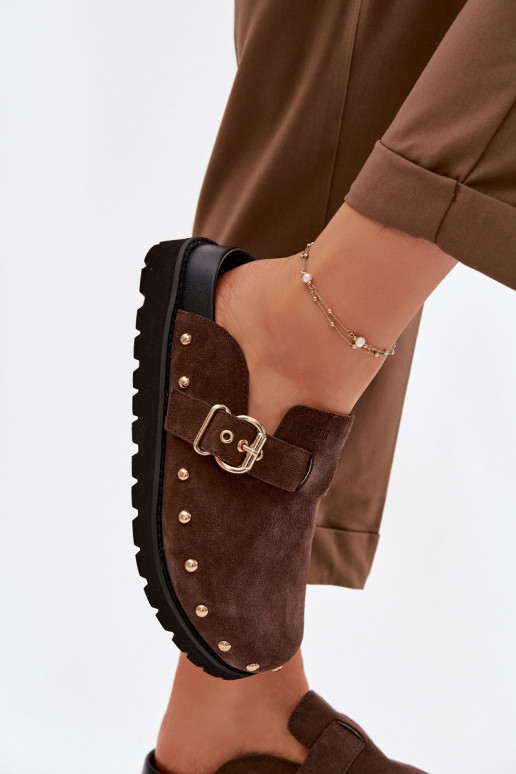 Papuče Dreváky zo semišu s platformou s nitmi I s prackami Big Star TT274952 CzekoladoIne