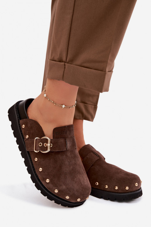 Papuče Dreváky zo semišu s platformou s nitmi I s prackami Big Star TT274952 CzekoladoIne