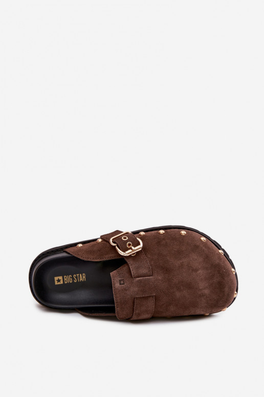 Papuče Dreváky zo semišu s platformou s nitmi I s prackami Big Star TT274952 CzekoladoIne