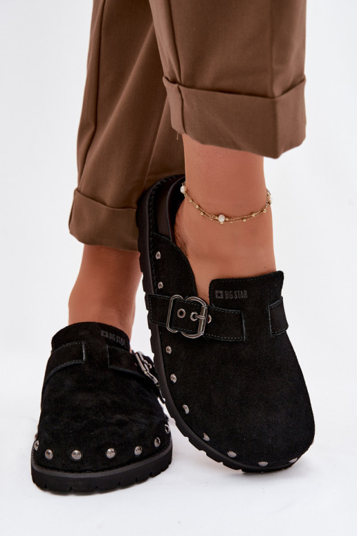 Papuče Dreváky zo semišu s platformou s nitmi I s prackami Big Star TT274951 čierna