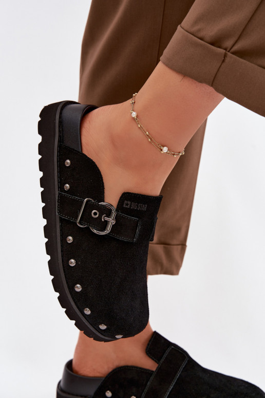 Papuče Dreváky zo semišu s platformou s nitmi I s prackami Big Star TT274951 čierna