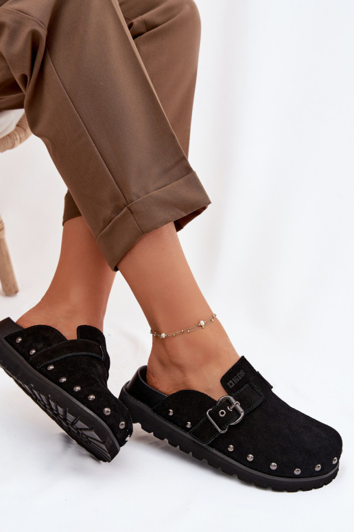 Papuče Dreváky zo semišu s platformou s nitmi I s prackami Big Star TT274951 čierna