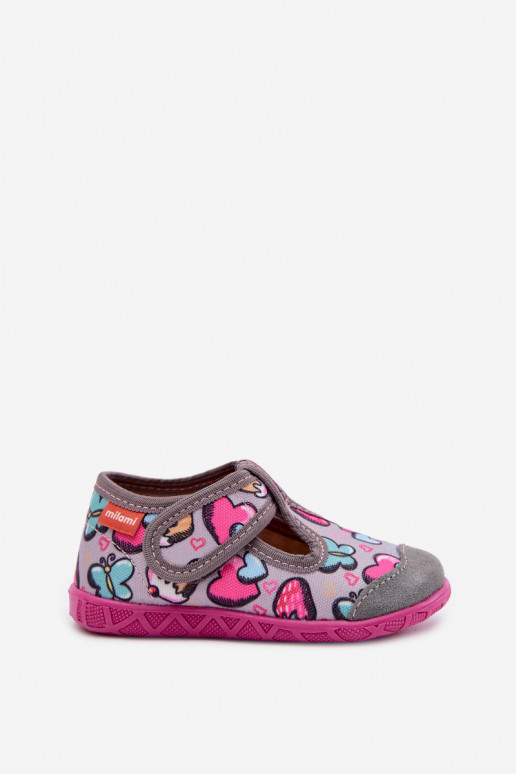 Papuče Milami deti s lepiacimi spojkami sivá Jasimrra