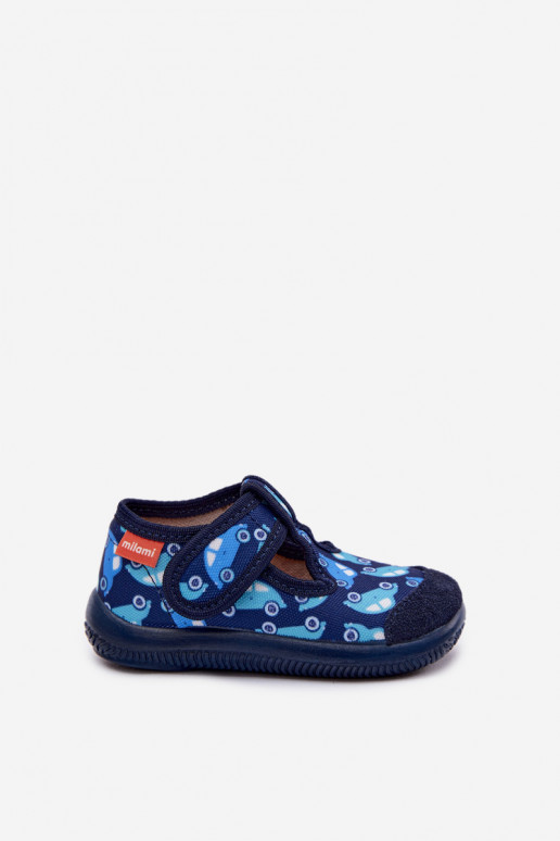Papuče Milami deti Elastyczne s lepiacimi spojkami tmavomodrá Ambette