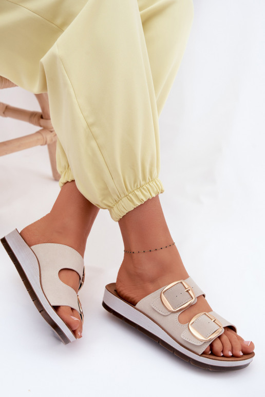 Dámske papuče Ze zlatej farbymi s prackamimi Inblu CP000061 béžová