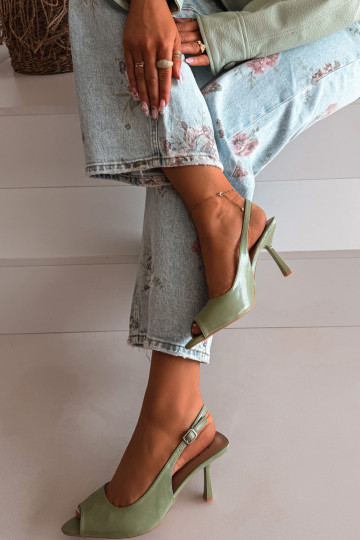 Dámske sandále s tenkými podpätkami zelená farba Sevina 2