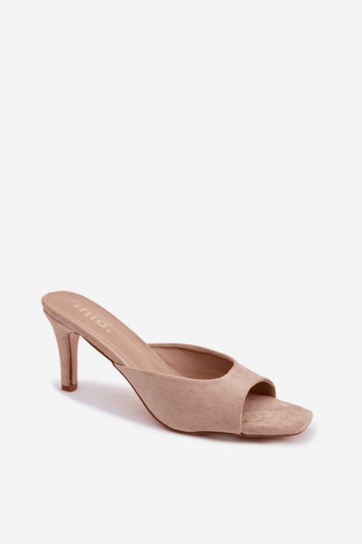 Dámske papuče Zapnuté Smukłym Obcasie béžová Revina