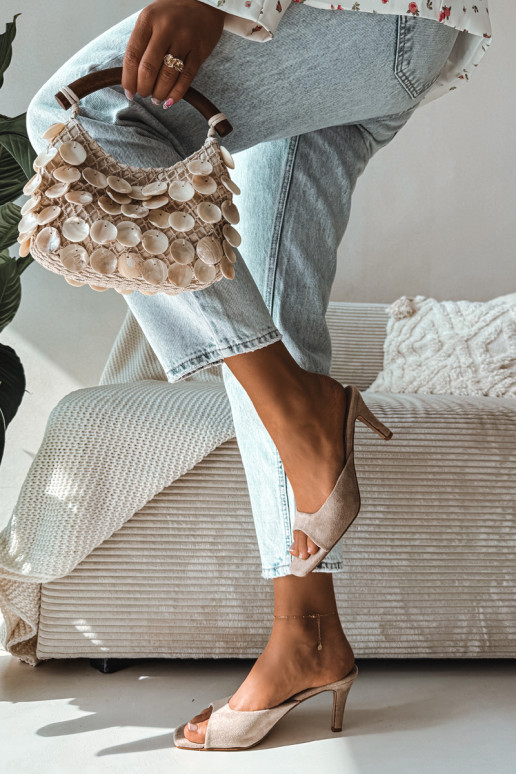 Dámske papuče Zapnuté Smukłym Obcasie béžová Revina