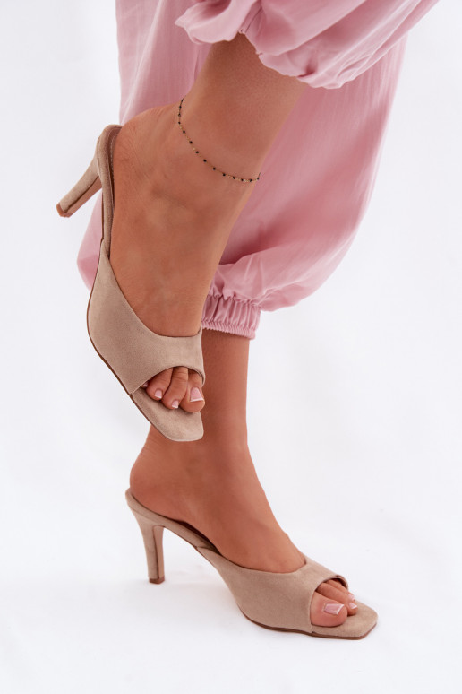 Dámske papuče Zapnuté Smukłym Obcasie béžová Revina