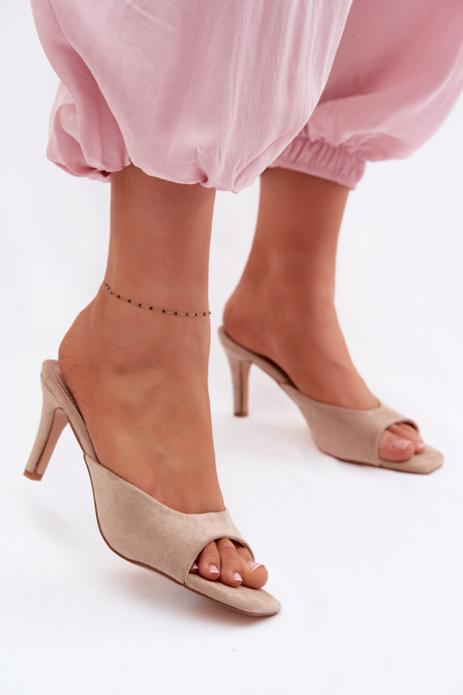 Dámske papuče Zapnuté Smukłym Obcasie béžová Revina