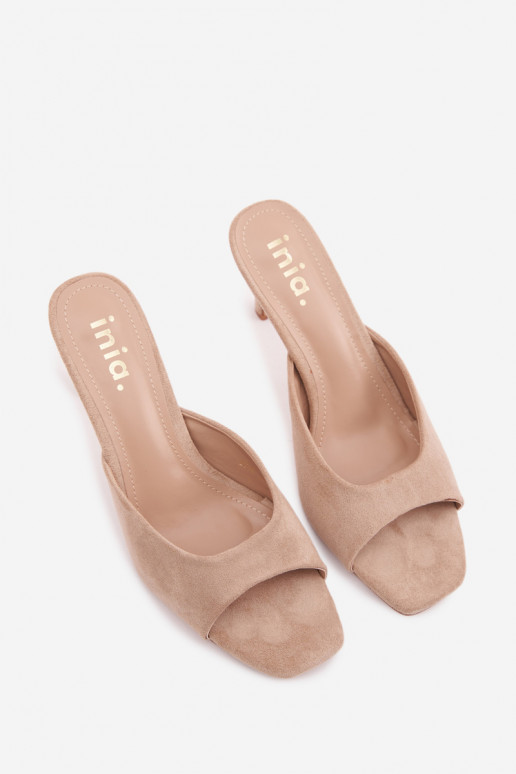 Dámske papuče Zapnuté Smukłym Obcasie béžová Revina