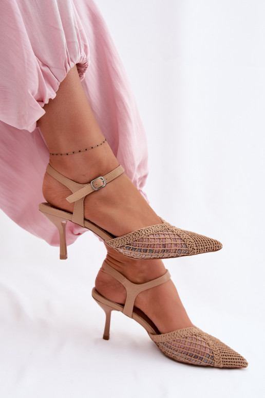 vzorované sandále s mriežkou s tenkými podpätkami Hnedá farba Idira