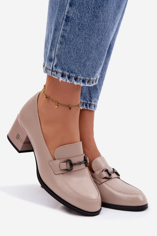 Kožené topánky Dámske s podpätkami Vinceza 18116 béžová