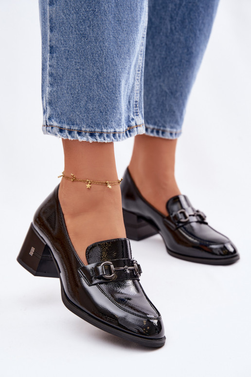 Lakované polokožené topánky Dámske s podpätkami Vinceza 18116 čierna