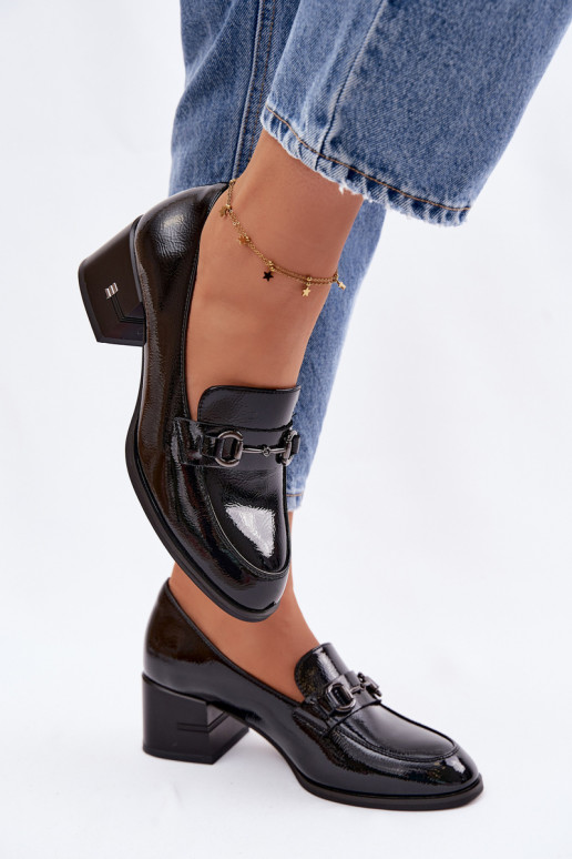 Lakované polokožené topánky Dámske s podpätkami Vinceza 18116 čierna