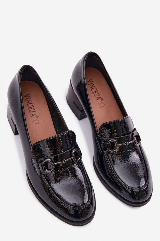 Lakované polokožené topánky Dámske s podpätkami Vinceza 18116 čierna