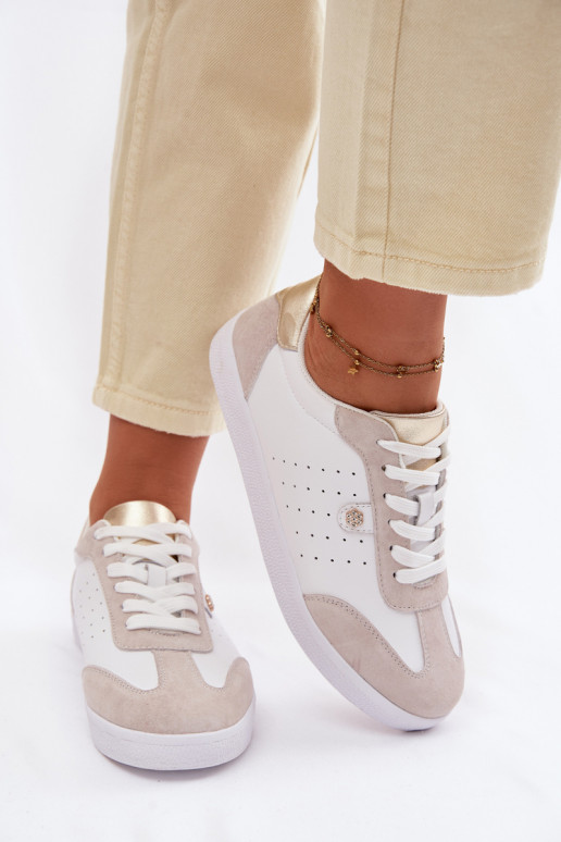 Tenisky model obuvi DámskeZapnutéturalnej Skóry S.Barski LR61-7091 biela farba