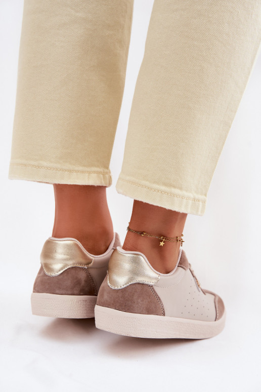 Tenisky model obuvi DámskeZapnutéturalnej Skóry S.Barski LR61-7091 béžová