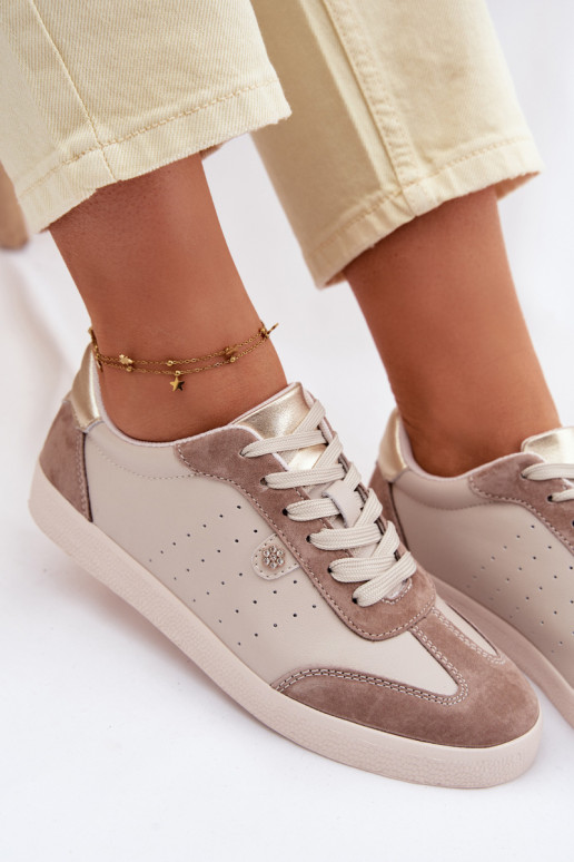 Tenisky model obuvi DámskeZapnutéturalnej Skóry S.Barski LR61-7091 béžová