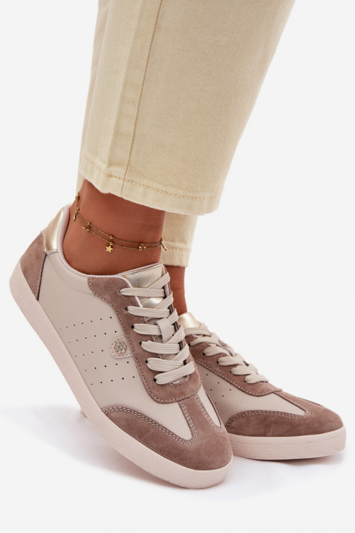 Tenisky model obuvi DámskeZapnutéturalnej Skóry S.Barski LR61-7091 béžová