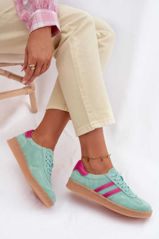 Kožené zo semišu Tenisky model obuvi Dámske S.Barski LR61-7089 mätové farby