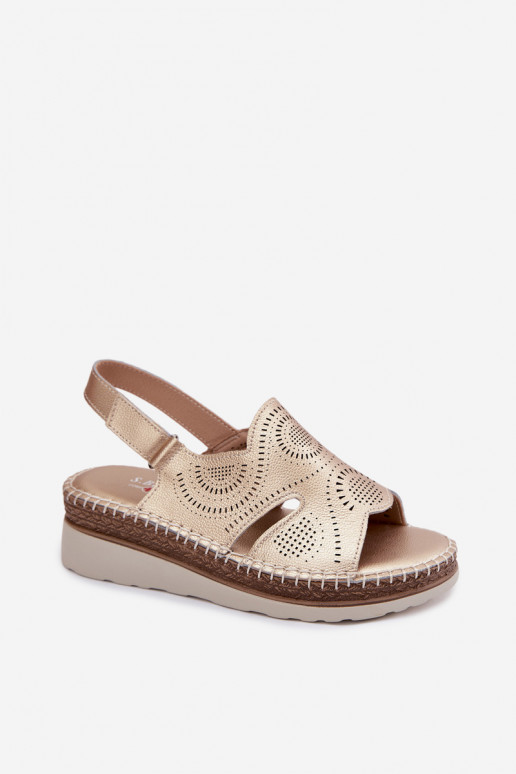 Kožené Sandále na platforme S.Barski GR61-5916 zlatej farby