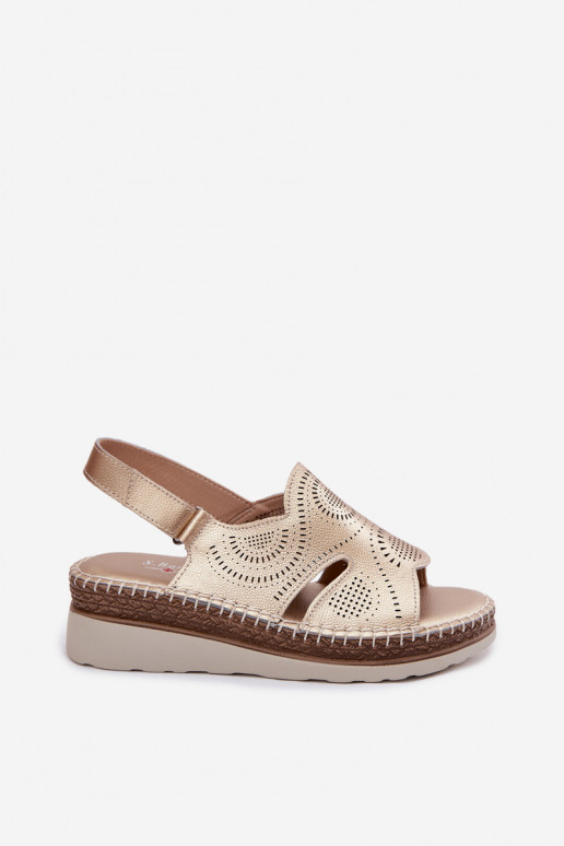 Kožené Sandále na platforme S.Barski GR61-5916 zlatej farby