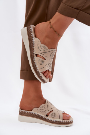 Kožené papuče Dámske s platformou S.Barski GR61-5915 béžová