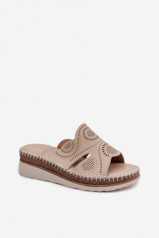 Kožené papuče Dámske s platformou S.Barski GR61-5915 béžová