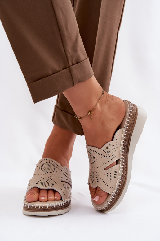 Kožené papuče Dámske s platformou S.Barski GR61-5915 béžová