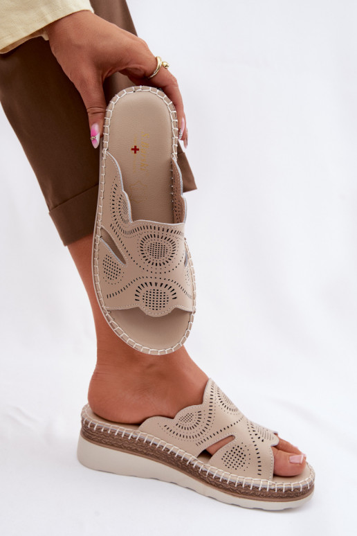 Kožené papuče Dámske s platformou S.Barski GR61-5915 béžová