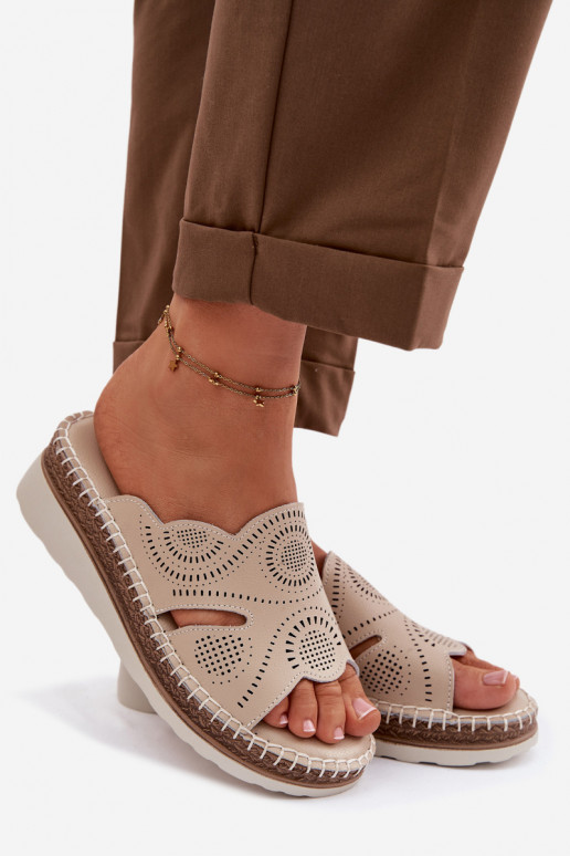 Kožené papuče Dámske s platformou S.Barski GR61-5915 béžová