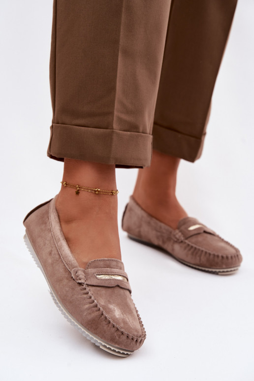 rovná sa dámske mokasínyZapnutéturalnego zo semišuu S.Barski LR61-7029 Hnedá farba