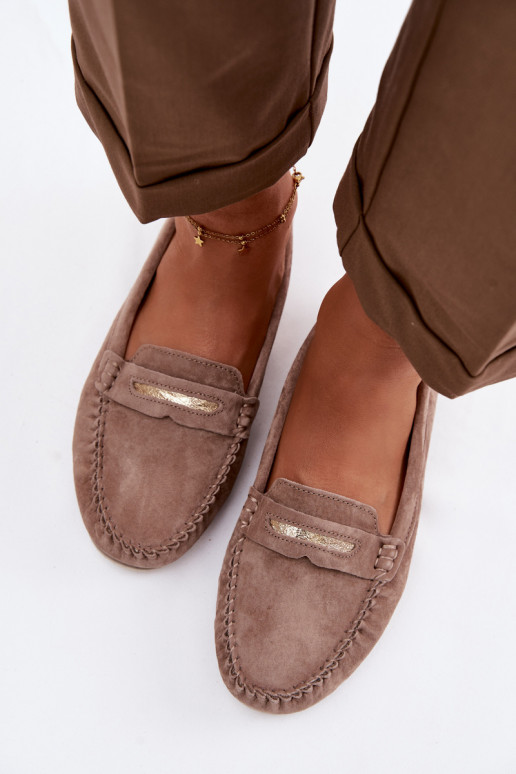 rovná sa dámske mokasínyZapnutéturalnego zo semišuu S.Barski LR61-7029 Hnedá farba