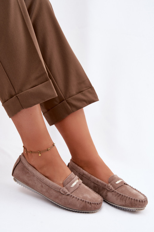 rovná sa dámske mokasínyZapnutéturalnego zo semišuu S.Barski LR61-7029 Hnedá farba