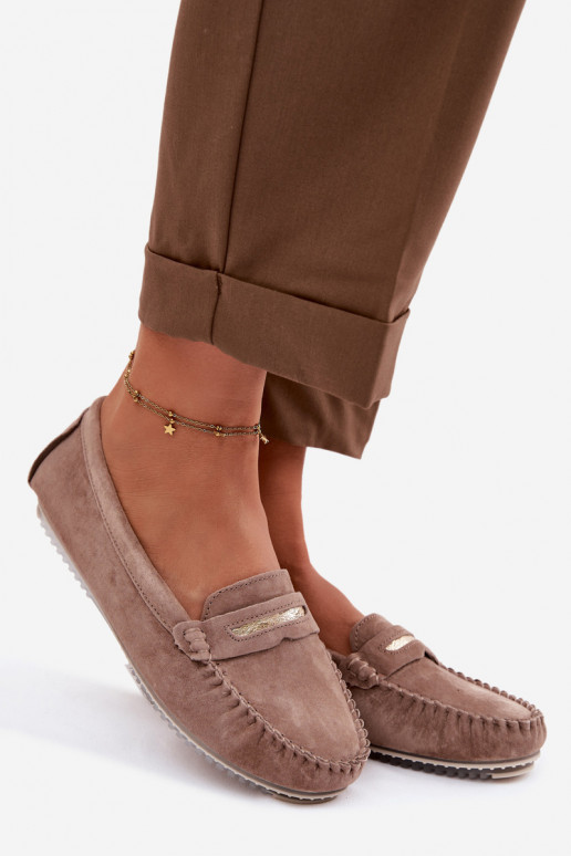 rovná sa dámske mokasínyZapnutéturalnego zo semišuu S.Barski LR61-7029 Hnedá farba