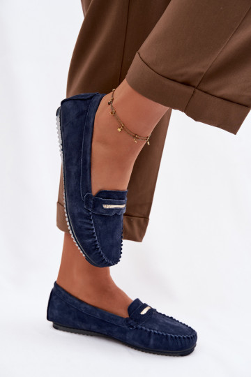 rovná sa dámske mokasínyZapnutéturalnego zo semišuu S.Barski LR61-7029 tmavomodrá